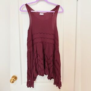 Free People Intimately Burgundy Swiss Dot Mesh Tiered Swing Tank Top XS Flowy